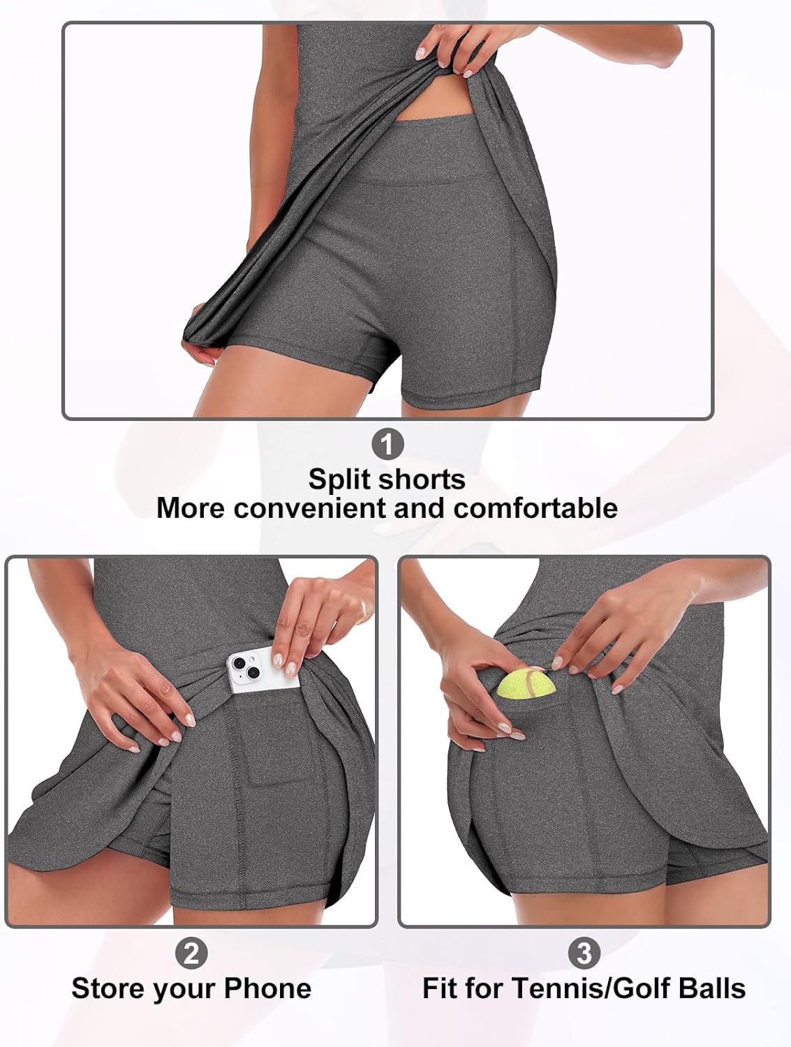 Tennis Dress for Women Sleeveless Golf Dresses with Shorts and Pockets Ruffle Zip Up Stand Collar Golf Outfits