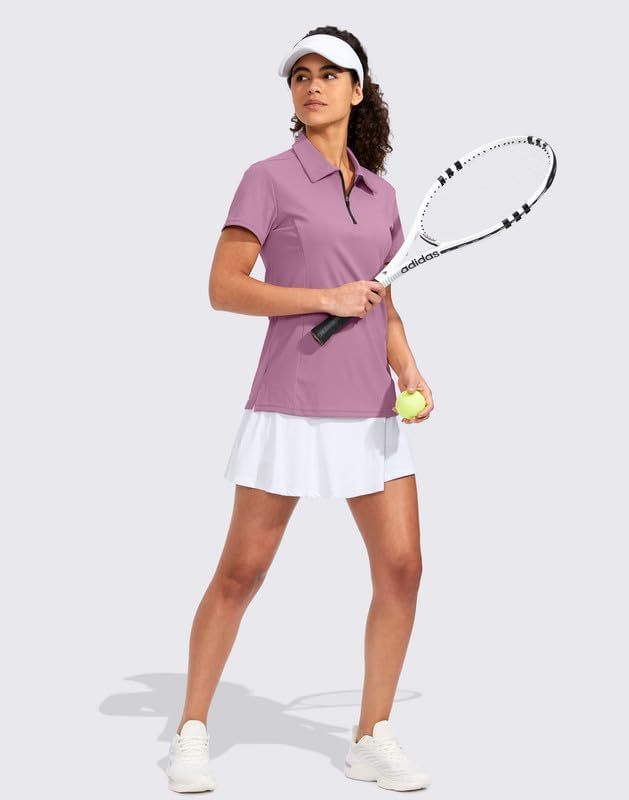 Women's Golf Shirt Short Sleeve with Zip Up Quick Dry Stretch Tennis Collared Polo Shirts for Women Golf Clothes