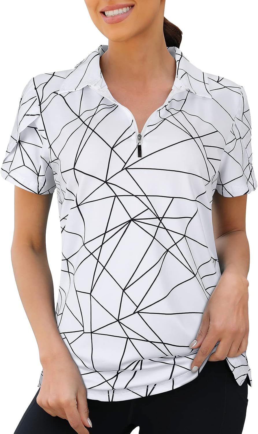 Womens Golf Polo Shirts 1/4 Zip Up Overlap Short Sleeve Quick Dry Workout Tops