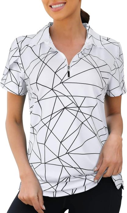 Womens Golf Polo Shirts 1/4 Zip Up Overlap Short Sleeve Quick Dry Workout Tops