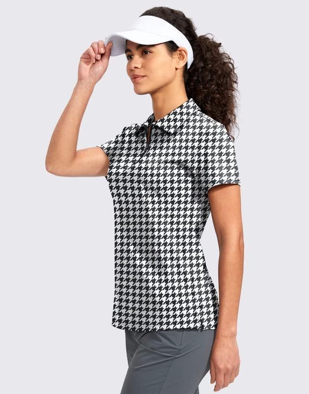 Women's Golf Shirt Short Sleeve with Zip Up Quick Dry Stretch Tennis Collared Polo Shirts for Women Golf Clothes