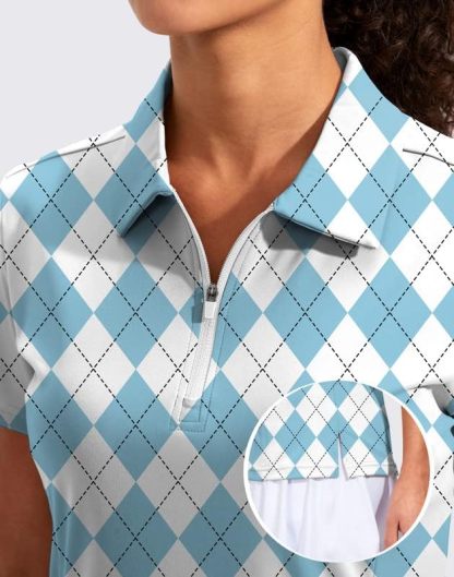 Women's Golf Shirt Short Sleeve with Zip Up Quick Dry Stretch Tennis Collared Polo Shirts for Women Golf Clothes