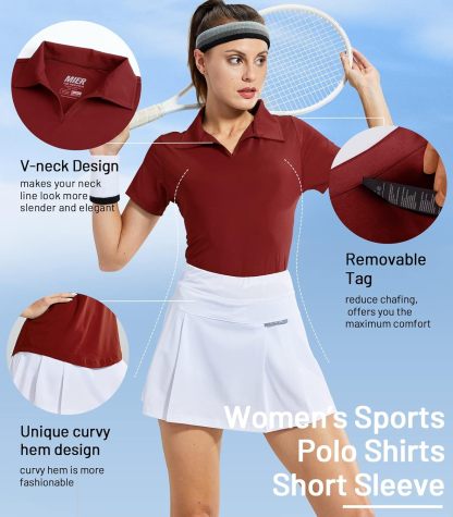 Women's Golf Polo Shirts Collared V Neck Short Sleeve Tennis Shirt, Dry Fit, Moisture Wicking