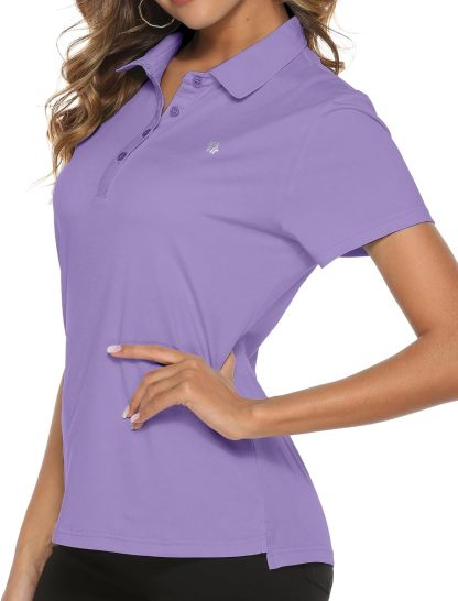 Women's Golf Polo Short Sleeve Shirts Lightweight Moisture Wicking Collared T Shirt Quick Dry 4-Button