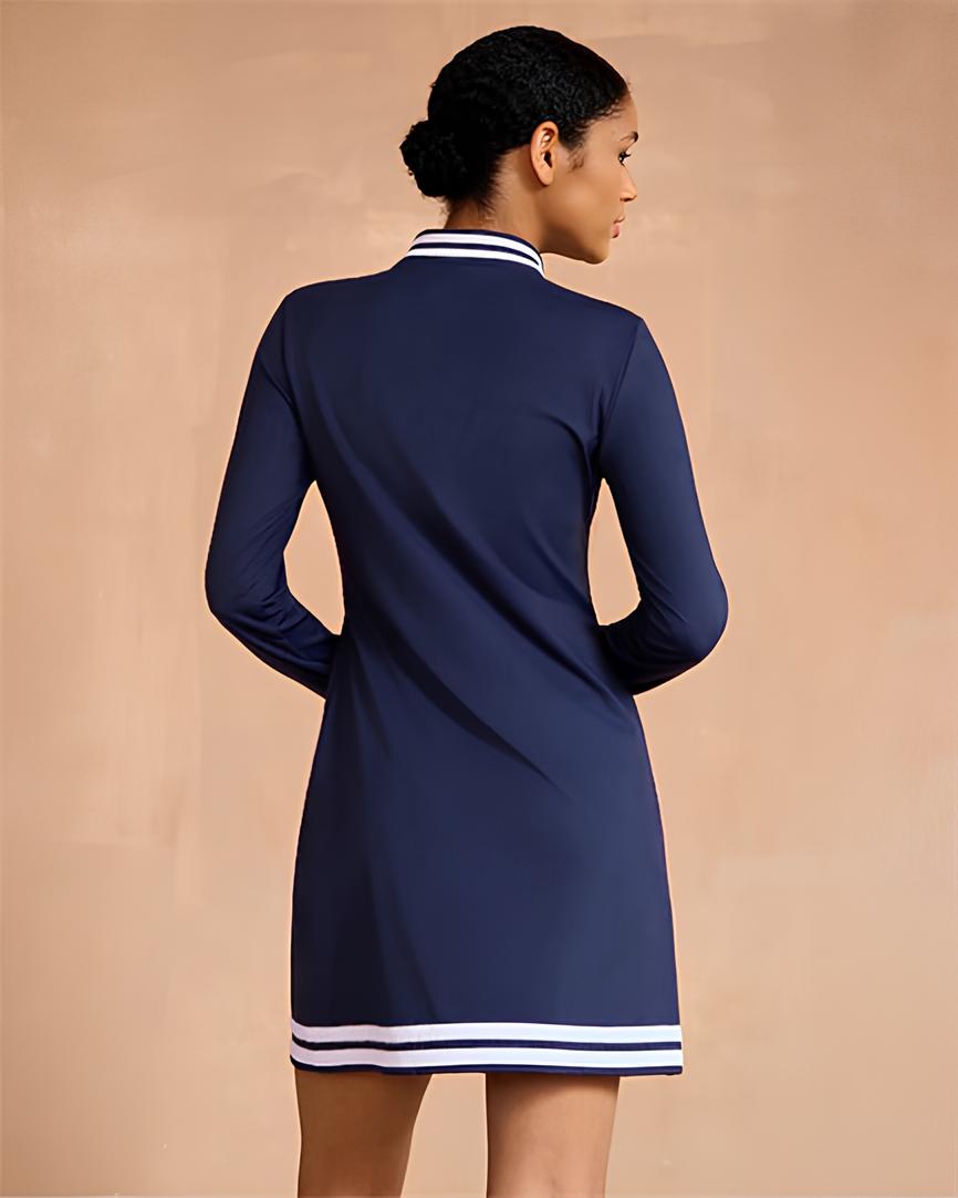 Fungolfs Fashion Gradient Polka Dot Simple Long Sleeve Dress With Pockets