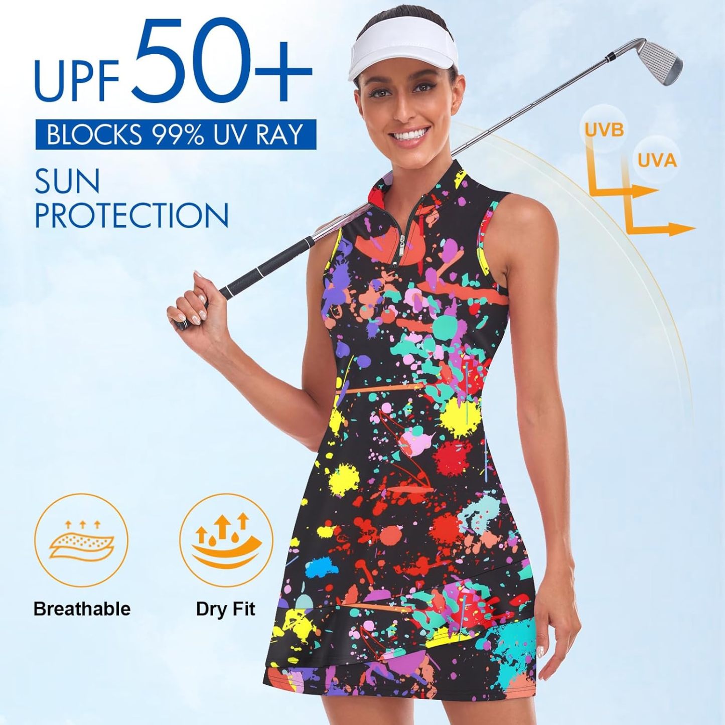 Tennis Dress for Women Sleeveless Golf Dresses with Shorts and Pockets Ruffle Zip Up Stand Collar Golf Outfits