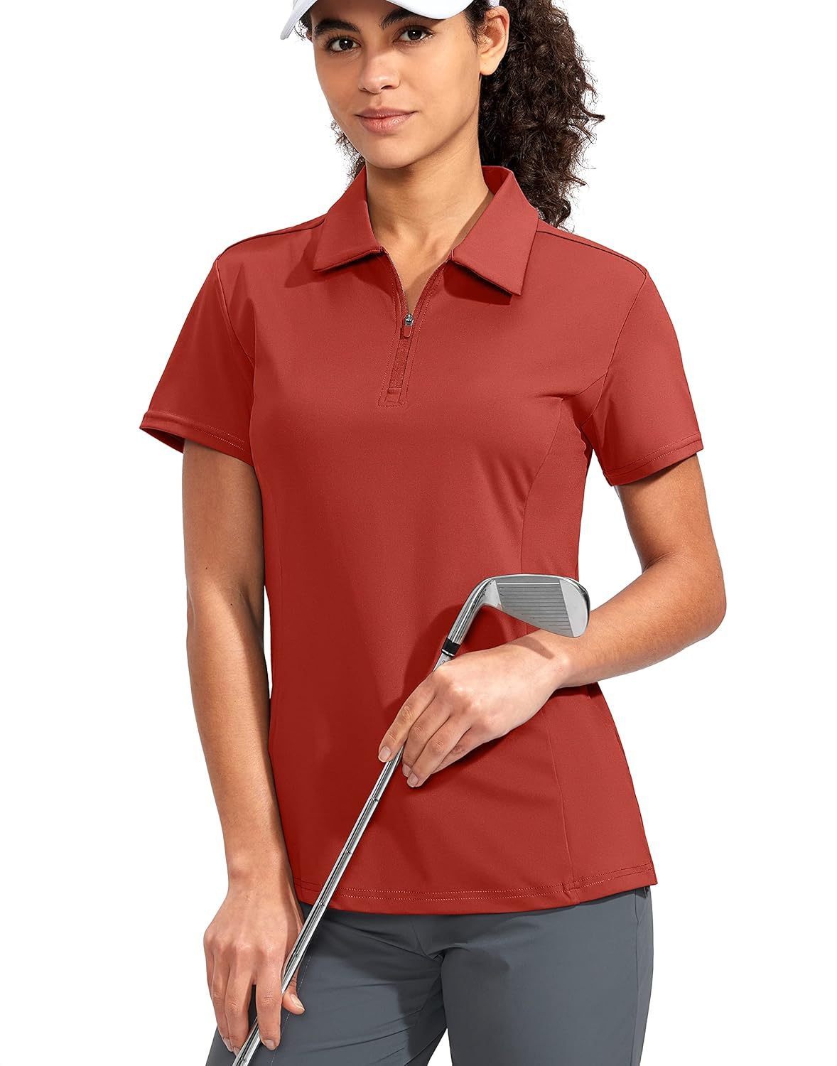 Women's Golf Shirt Short Sleeve with Zip Up Quick Dry Stretch Tennis Collared Polo Shirts for Women Golf Clothes