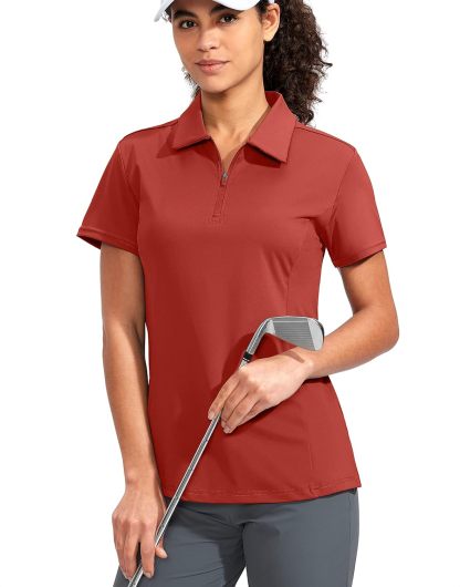 Women's Golf Shirt Short Sleeve with Zip Up Quick Dry Stretch Tennis Collared Polo Shirts for Women Golf Clothes