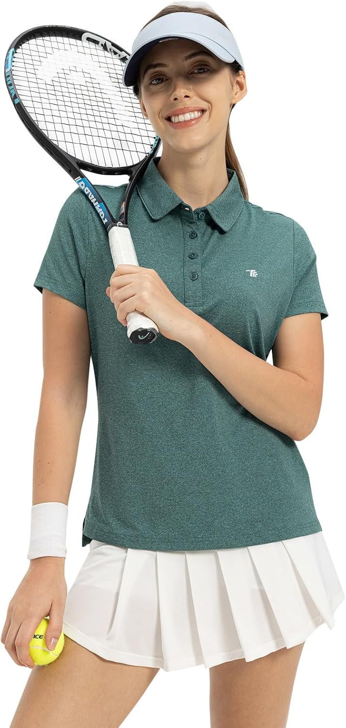 Women's Golf Polo Short Sleeve Shirts Lightweight Moisture Wicking Collared T Shirt Quick Dry 4-Button