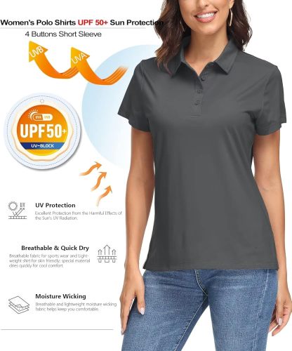 Women's Polo Shirts UPF 50+ Sun Protection 4 Buttons Casual Work Quick Dry Short Sleeve Collared Golf Shirt