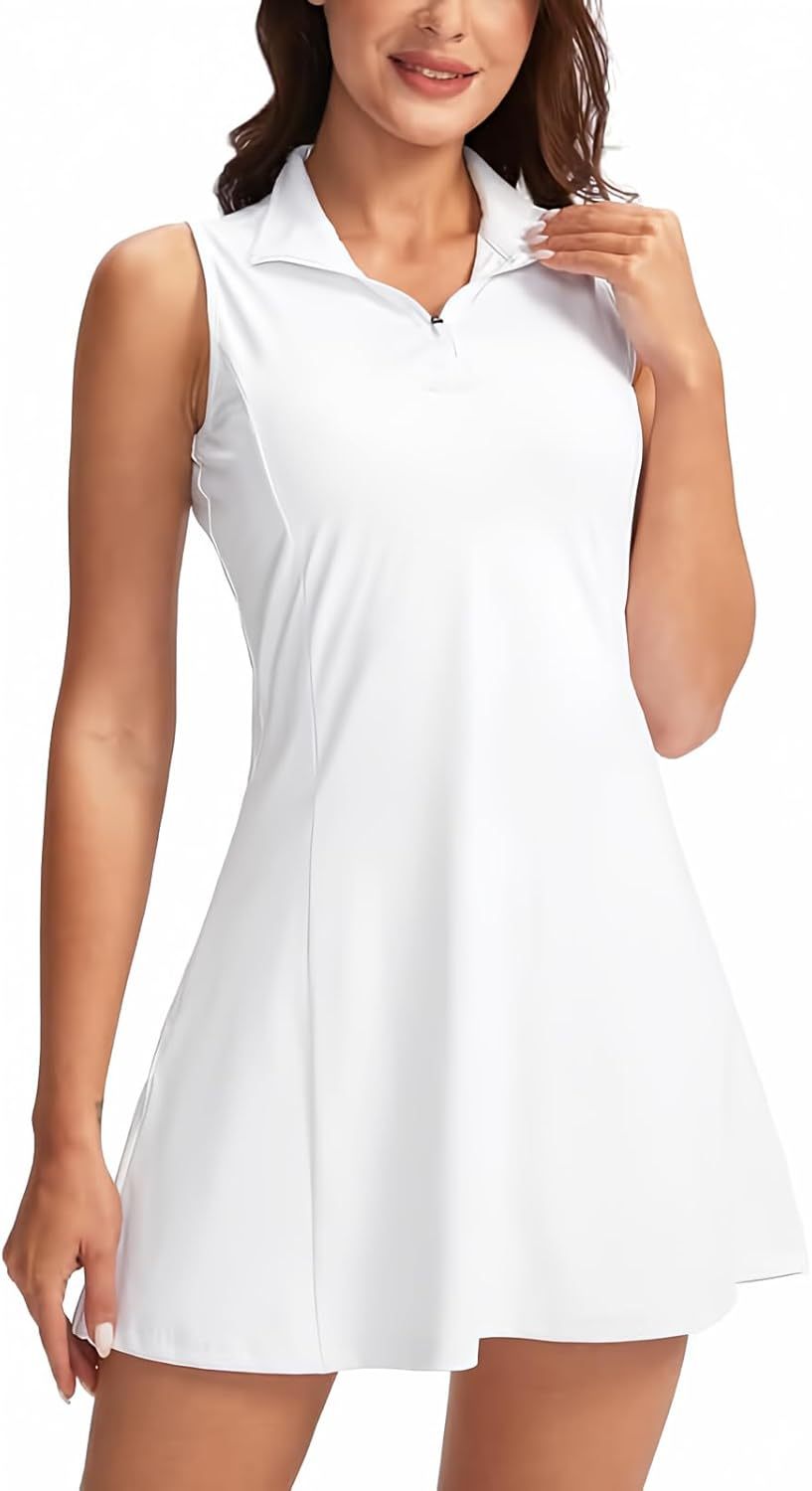 Women's Tennis Golf Dress with Shorts Active Exercise Workout Sports Athletic Dresses for Women with Zipper Pockets