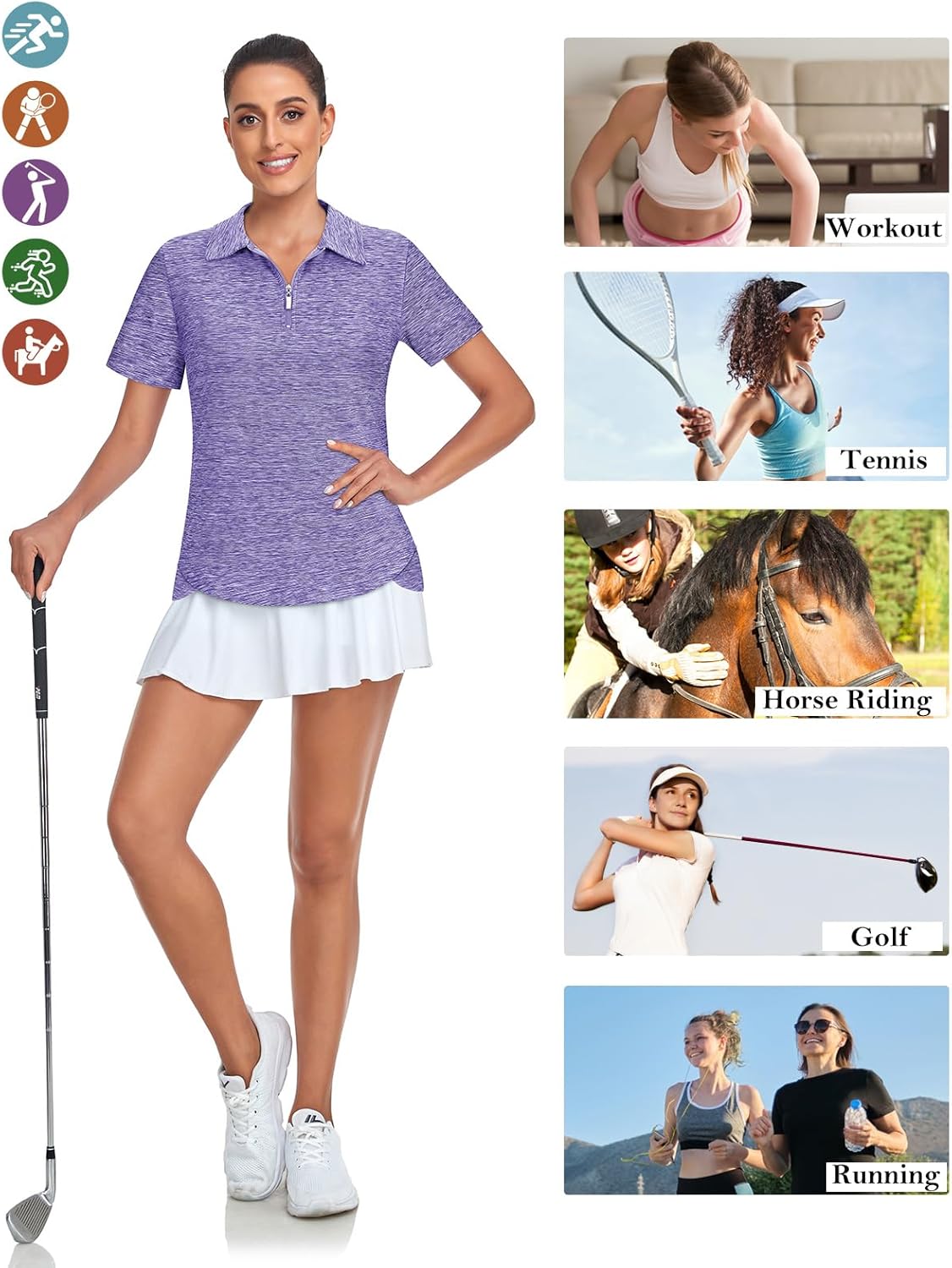 Women's Golf Polo Shirts Short Sleeve Quarter Zip Pullover Moisture Wicking Workout Tops