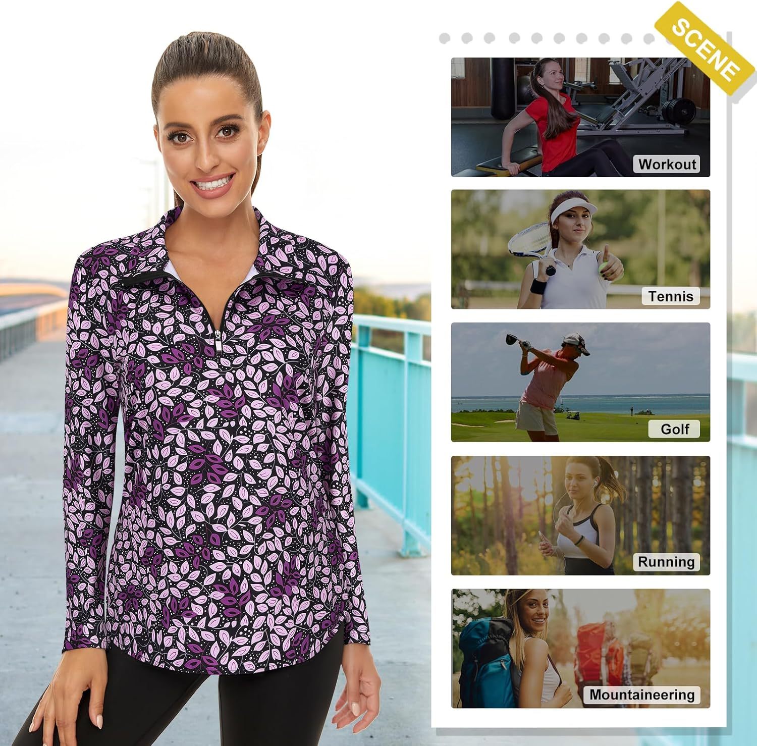 Women's Long Sleeve Golf Tennis Polo Shirts UPF50+ Half Zip Dry Fit Workout Tops Athletic Shirt