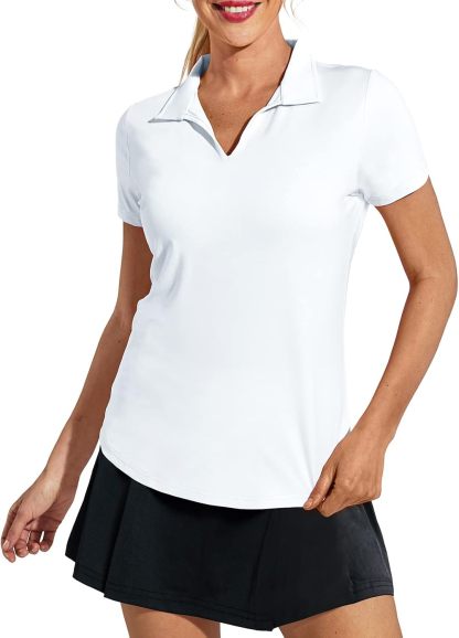Women's Golf Polo Shirts Collared V Neck Short Sleeve Tennis Shirt, Dry Fit, Moisture Wicking