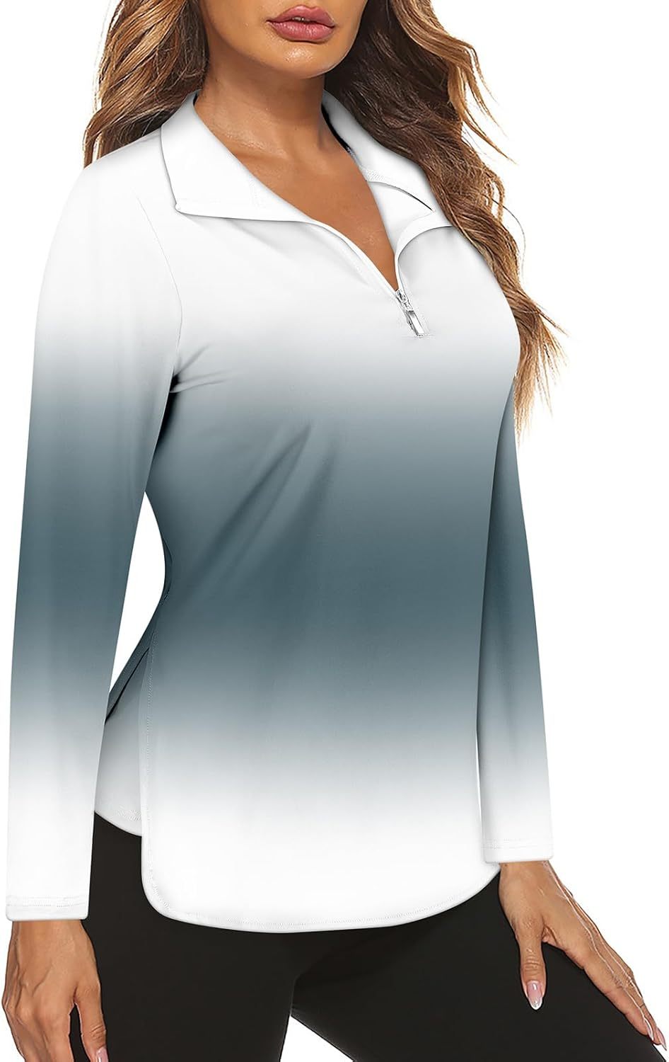 Women's Long Sleeve Golf Tennis Polo Shirts UPF50+ Half Zip Dry Fit Workout Tops Athletic Shirt