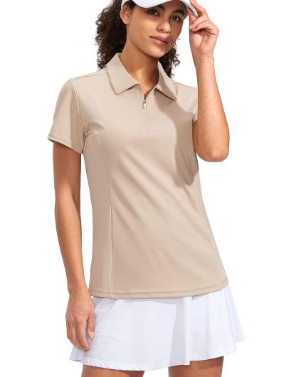 Women's Golf Shirt Short Sleeve with Zip Up Quick Dry Stretch Tennis Collared Polo Shirts for Women Golf Clothes