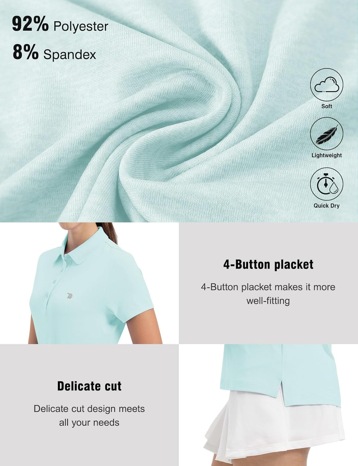 Women's Golf Polo Short Sleeve Shirts Lightweight Moisture Wicking Collared T Shirt Quick Dry 4-Button