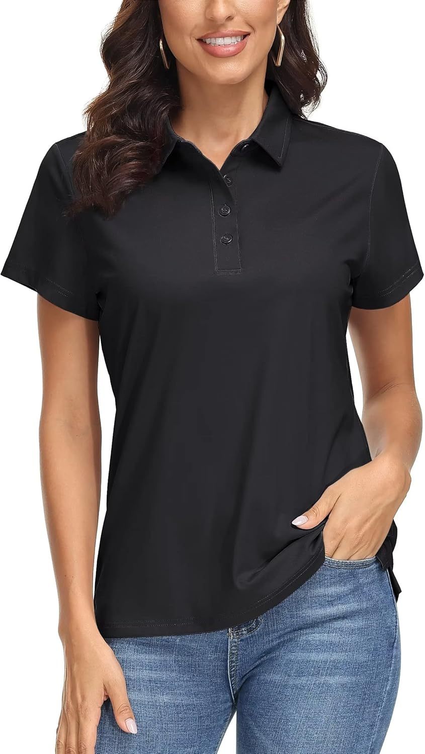 Women's Polo Shirts UPF 50+ Sun Protection 4 Buttons Casual Work Quick Dry Short Sleeve Collared Golf Shirt