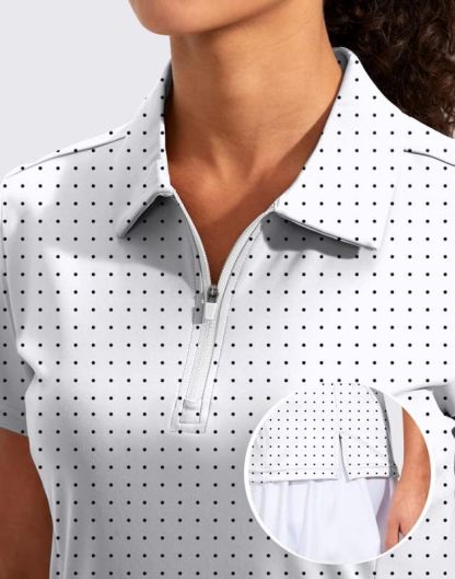 Women's Golf Shirt Short Sleeve with Zip Up Quick Dry Stretch Tennis Collared Polo Shirts for Women Golf Clothes