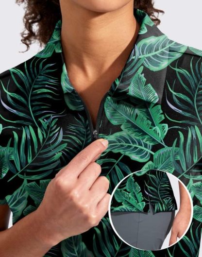 Women's Golf Shirt Short Sleeve with Zip Up Quick Dry Stretch Tennis Collared Polo Shirts for Women Golf Clothes