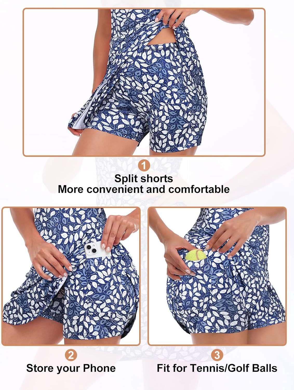 Tennis Dress for Women Sleeveless Golf Dresses with Shorts and Pockets Ruffle Zip Up Stand Collar Golf Outfits