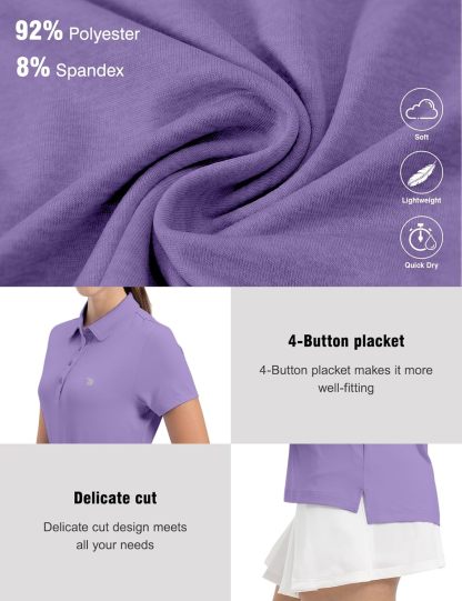 Women's Golf Polo Short Sleeve Shirts Lightweight Moisture Wicking Collared T Shirt Quick Dry 4-Button