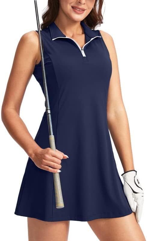 Women's Tennis Golf Dress with Shorts Active Exercise Workout Sports Athletic Dresses for Women with Zipper Pockets