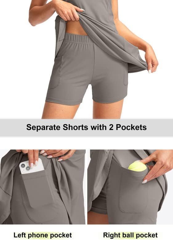Women's Tennis Golf Dress with Shorts Active Exercise Workout Sports Athletic Dresses for Women with Zipper Pockets