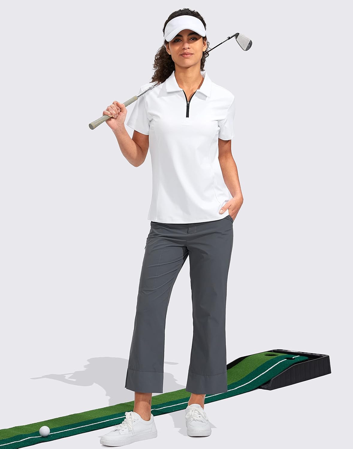 Women's Golf Shirt Short Sleeve with Zip Up Quick Dry Stretch Tennis Collared Polo Shirts for Women Golf Clothes