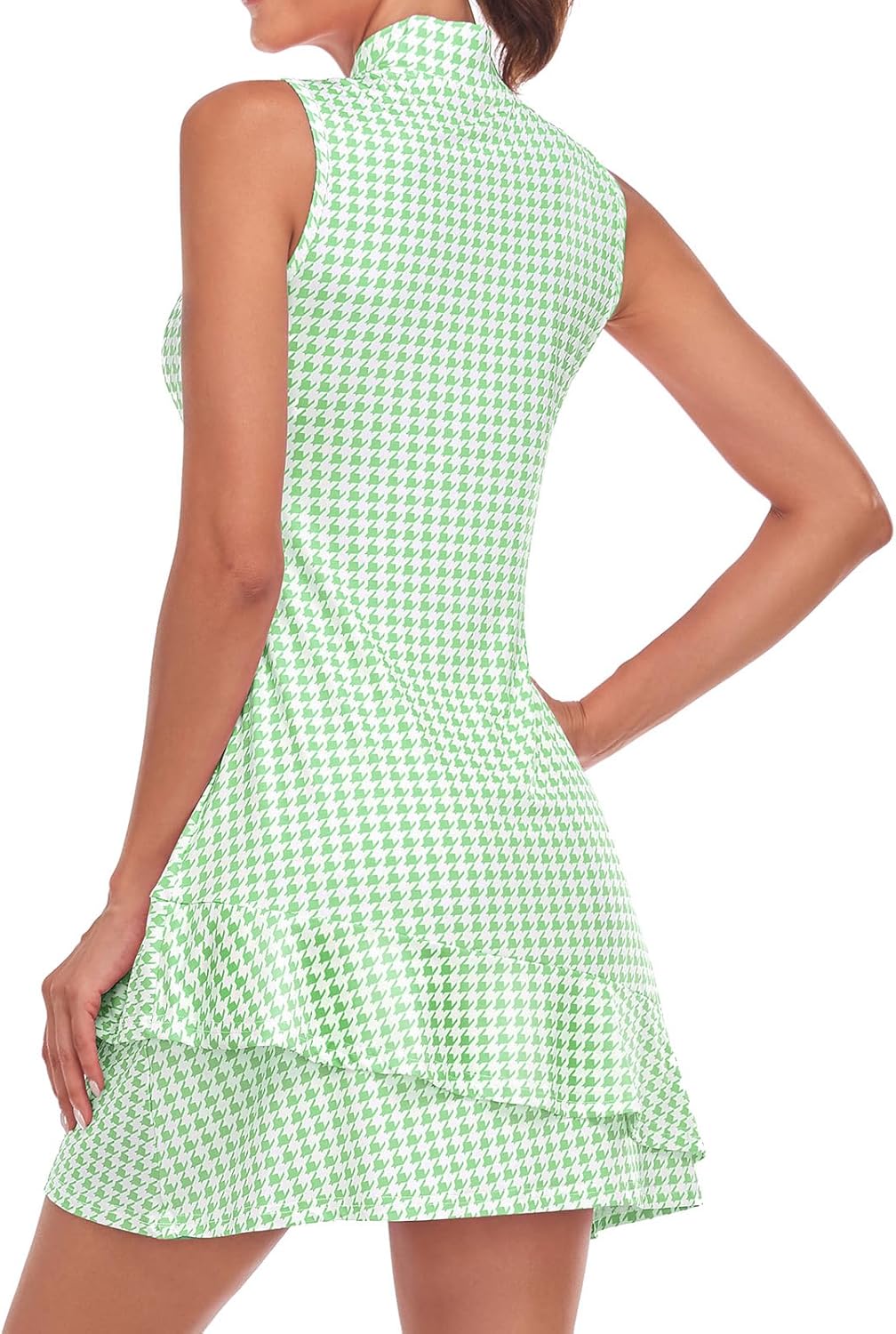 Tennis Dress for Women Sleeveless Golf Dresses with Shorts and Pockets Ruffle Zip Up Stand Collar Golf Outfits