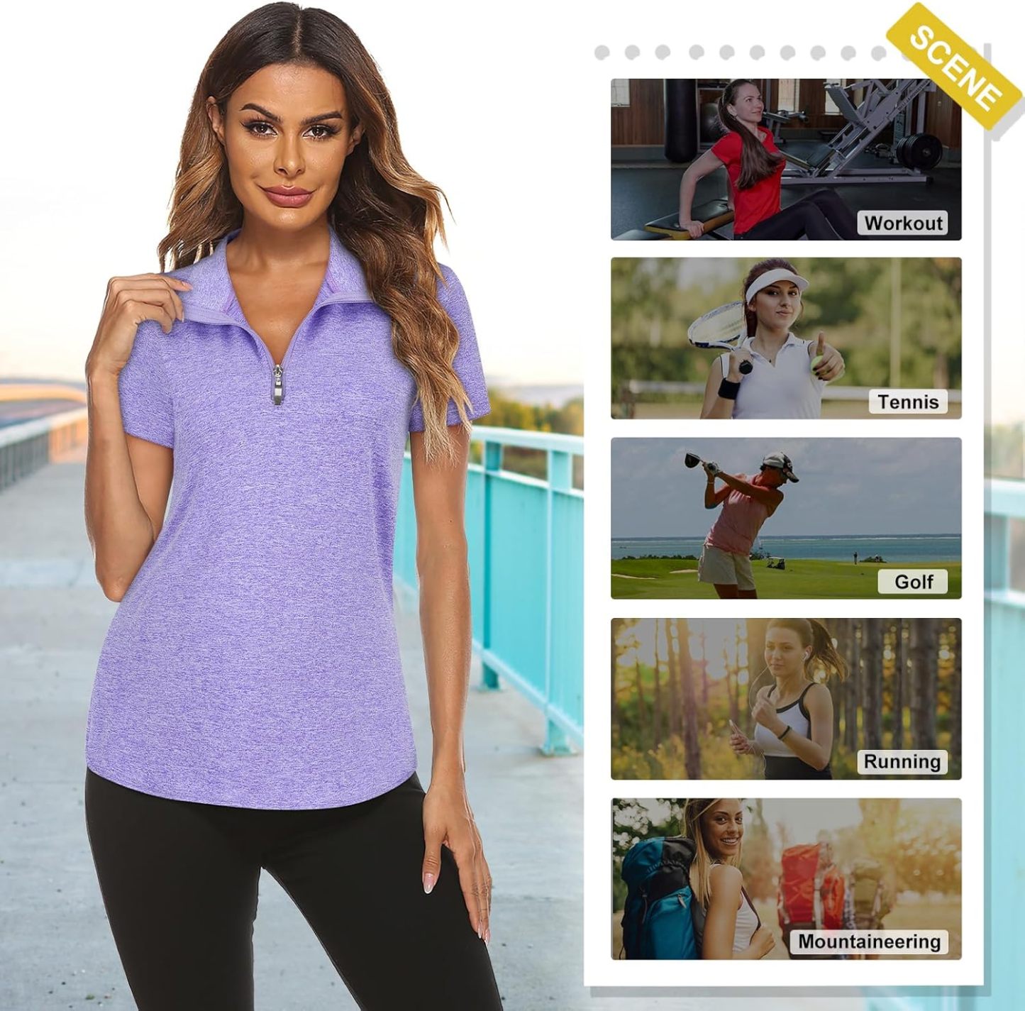 Women's Long Sleeve Golf Tennis Polo Shirts UPF50+ Half Zip Dry Fit Workout Tops Athletic Shirt