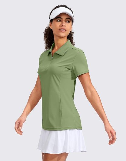 Women's Golf Shirt Short Sleeve with Zip Up Quick Dry Stretch Tennis Collared Polo Shirts for Women Golf Clothes