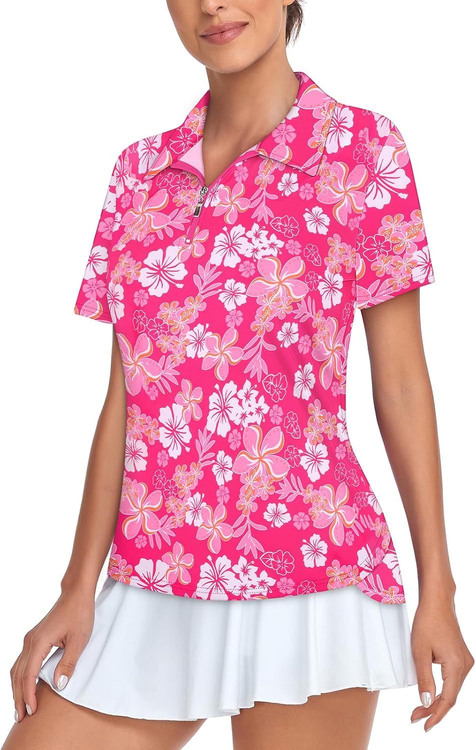 Women's Golf Polo Shirts Short Sleeve Quarter Zip Pullover Moisture Wicking Workout Tops