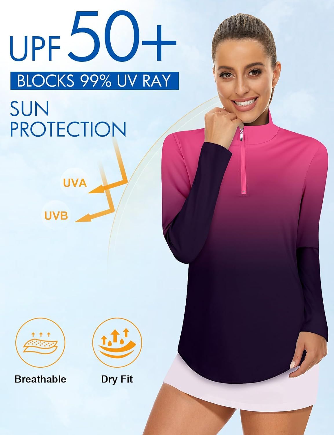 Women's Long Sleeve Golf Tennis Polo Shirts UPF50+ Half Zip Dry Fit Workout Tops Athletic Shirt