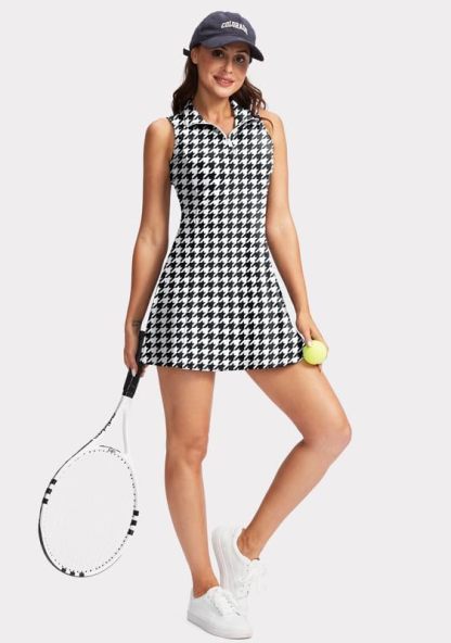 Women's Tennis Golf Dress with Shorts Active Exercise Workout Sports Athletic Dresses for Women with Zipper Pockets
