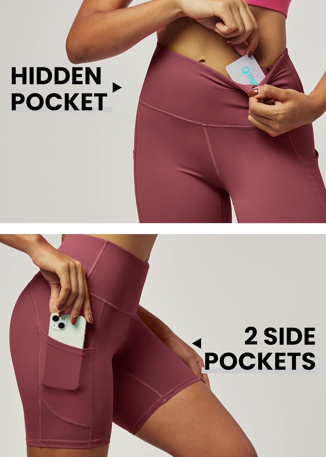 IUGA Biker Shorts Women 6" Tummy Control Workout Shorts Women with Pockets High Waisted Yoga Running Gym Spandex Compression