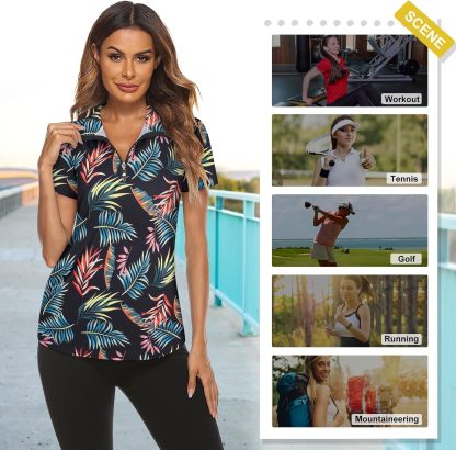 Women's Long Sleeve Golf Tennis Polo Shirts UPF50+ Half Zip Dry Fit Workout Tops Athletic Shirt