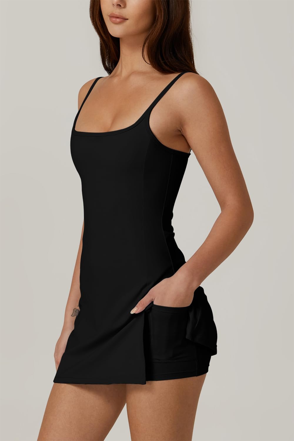 Womens Spaghetti Strap Tennis Dress with Shorts Workout Side Slit Active Golf Dresses