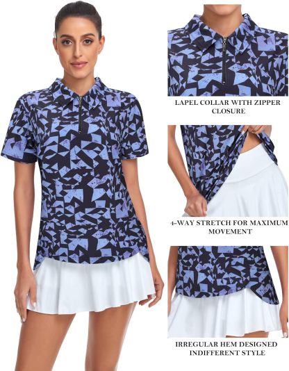 Women's Golf Polo Shirts Short Sleeve Quarter Zip Pullover Moisture Wicking Workout Tops