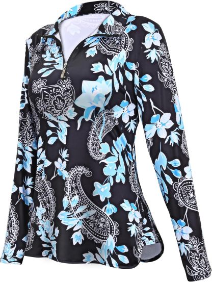 Women's Long Sleeve Golf Tennis Polo Shirts UPF50+ Half Zip Dry Fit Workout Tops Athletic Shirt