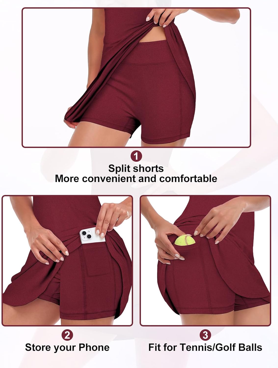 Tennis Dress for Women Sleeveless Golf Dresses with Shorts and Pockets Ruffle Zip Up Stand Collar Golf Outfits