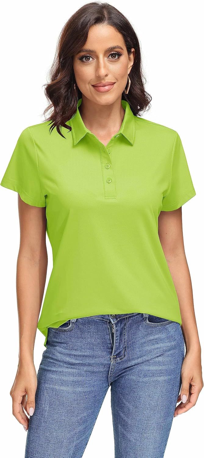 Women's Polo Shirts UPF 50+ Sun Protection 4 Buttons Casual Work Quick Dry Short Sleeve Collared Golf Shirt