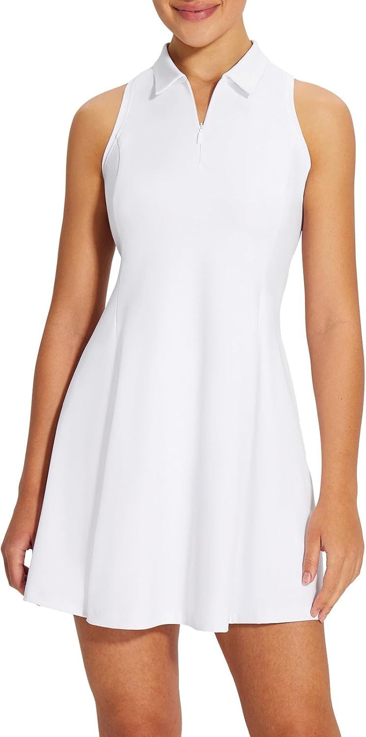 Womens Golf Dress Sleeveless Tennis Dresses with Built in Shorts Pockets Racerback Workout Athletic