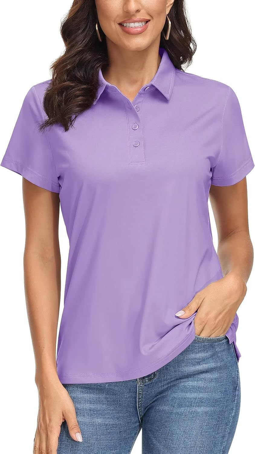 Women's Polo Shirts UPF 50+ Sun Protection 4 Buttons Casual Work Quick Dry Short Sleeve Collared Golf Shirt