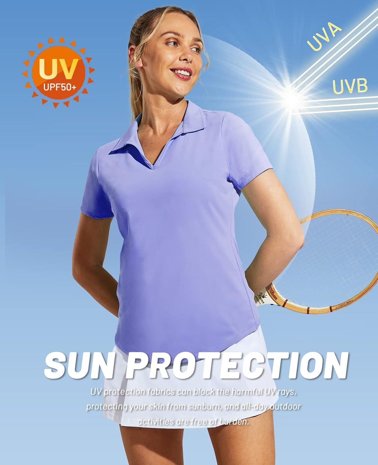 Women's Golf Polo Shirts Collared V Neck Short Sleeve Tennis Shirt, Dry Fit, Moisture Wicking
