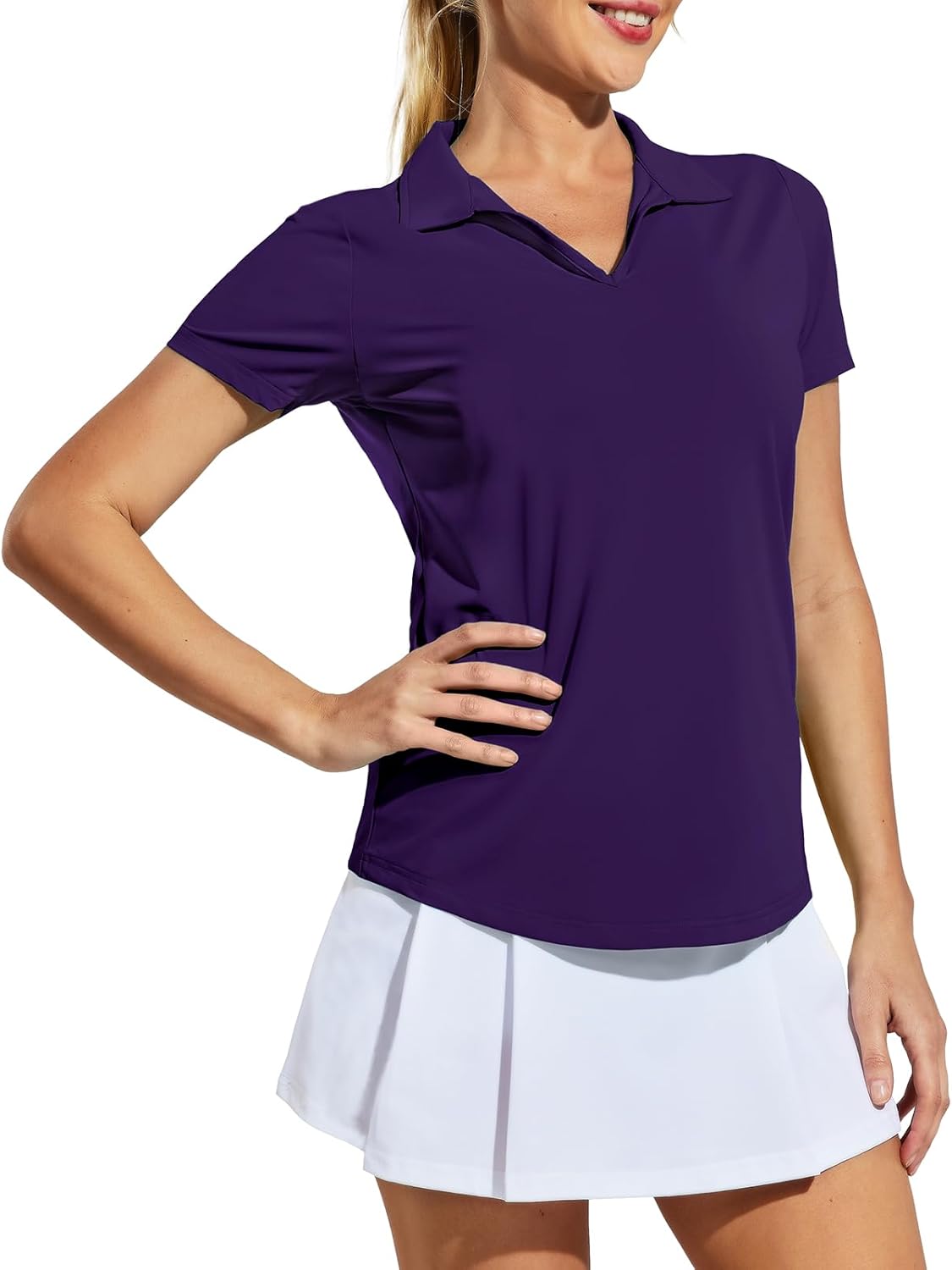 Women's Golf Polo Shirts Collared V Neck Short Sleeve Tennis Shirt, Dry Fit, Moisture Wicking