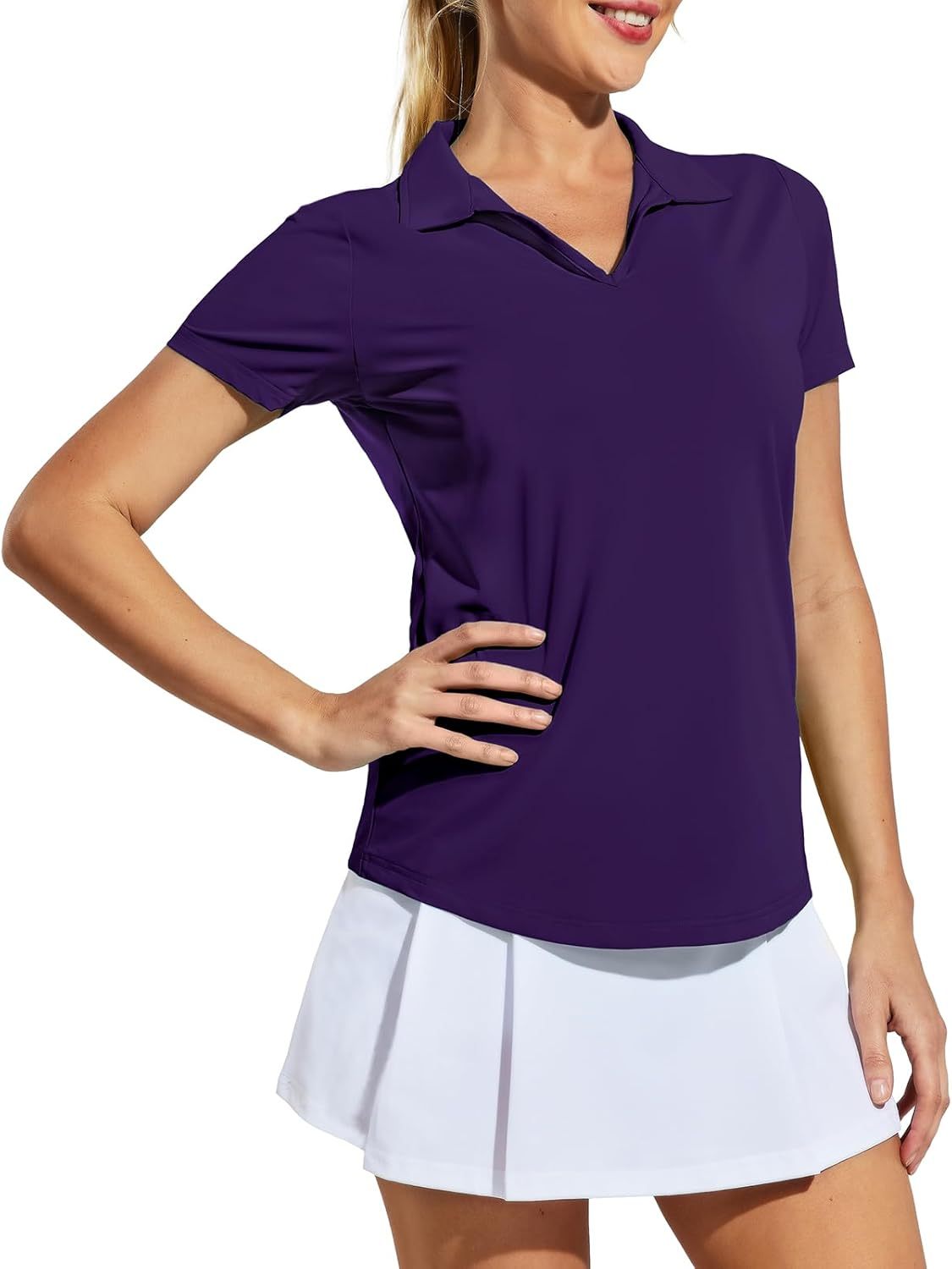 Women's Golf Polo Shirts Collared V Neck Short Sleeve Tennis Shirt, Dry Fit, Moisture Wicking
