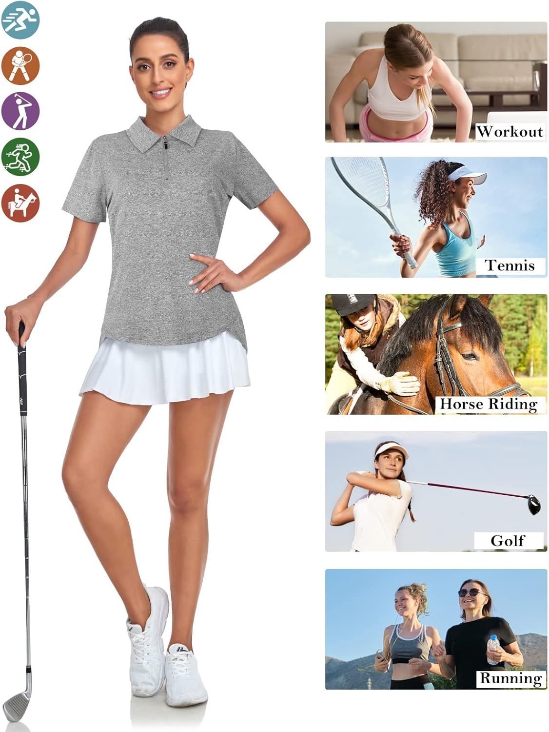 Women's Golf Polo Shirts Short Sleeve Quarter Zip Pullover Moisture Wicking Workout Tops