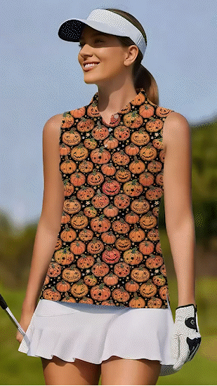 Halloween Women's Casual Sports Simple Graphic Sleeveless Polo Shirt UPF50+