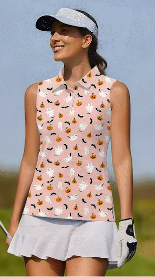 Halloween Women's Casual Sports Simple Graphic Sleeveless Polo Shirt UPF50+